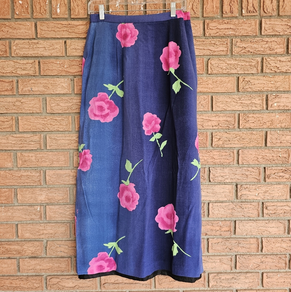 Rebecca Thomas Floral Blue and Pink Women's Maxi Skirt